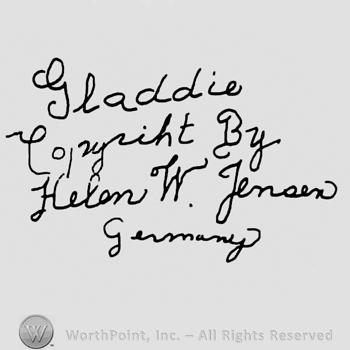 Gladdie Copyright by Helen W. Jenaen Germany handwritten with lowercase letters