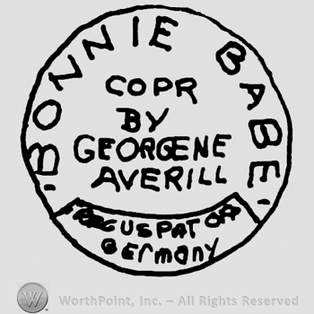 Bonnie Babe written with uppercase letters around Copr. By Georgene Averill written with uppercase letters in the center of the design, Reg. US Pat. Off Germany written below with uppercase letters, all inside a circle