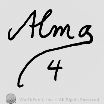 Alma handwritten, signature-like over number 4