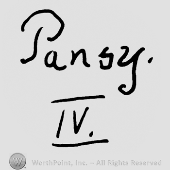 Pansy handwritten with lowercase letters, number IV in Roman writing