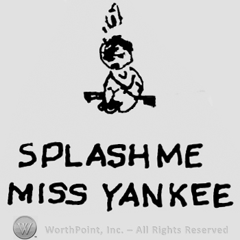 Splash me Miss Yankee written with uppercase letters under a stylized doll figure
