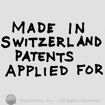 Made in Switzerland Patents Applied For written with uppercase letters