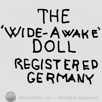 The Wide-awake Doll registered Germany written with uppercase letters
