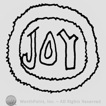 Joy written with uppercase letters inside double circle