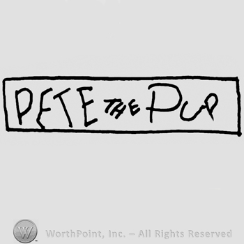 Pete The Pup written with uppercase letters inside a rectangle