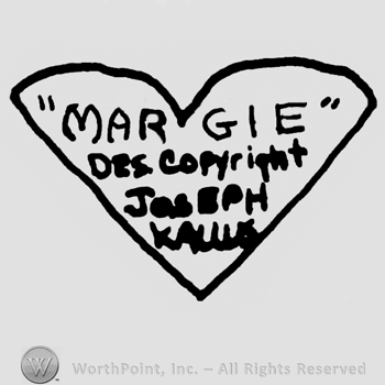 Margie written with uppercase letters between quotation marks, Des Copyright Joseph Kallus written below with uppercase letters, all inside a heart