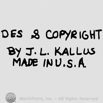 Des & Copyright by J.L. Kallus Made in USA written with uppercase letters