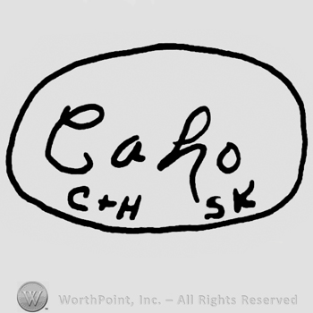 Caho handwritten with lowercase letters inside an oval, uppercase C+H, uppercase SK