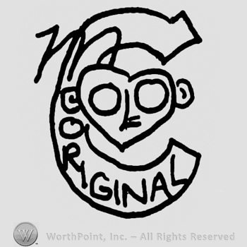 Uppercase C on which is written the word Original with uppercase letters, stylized clown face and handwritten lowercase M