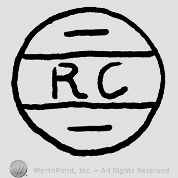 Uppercase RC inside a circle with two horizontal parralel lines