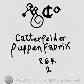 Ornament, uppercase Co over Catterfelder Puppen Fabrik written with lowercase letters and numbers 264 over 2