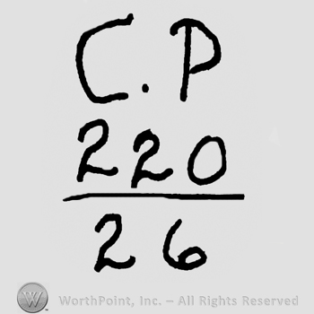 Uppercase C.P. Over numbers 220 and 26 in fraction