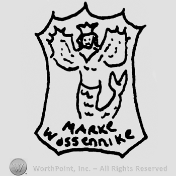 Mermaid with crown and wings, Marke Wassennike written with uppercase letters below, all on a shield