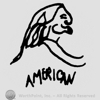 Stylized indian's head in profile, American written below with uppercase letters