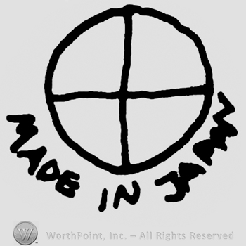 Circle with cross inside, Made in Japan written below with uppercase letters