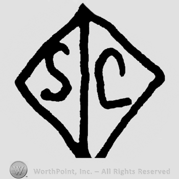 Uppercase SC separated by a line, all inside a diamond