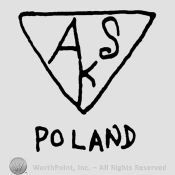 Uppercase AKS inside a triangle, Poland written below with uppercase letters