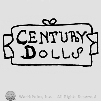 Century Dolls written with uppercase letters on a plaque with bow on top