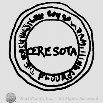 Ceresota written with uppercase letters in a round design with other undescifrable writings around it