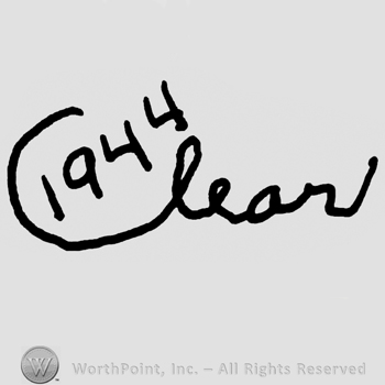 Year 1944 written inside capital letter C from Clear, handwritten with lowercase letters