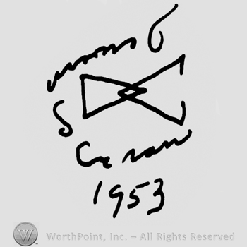 Stylized bow, Dewes S Cochran handwritten with lowercase letters, year 1953 written below
