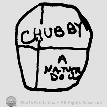 Chubby A Natural Doll written with uppercase letters written on a design with perpedincular lines