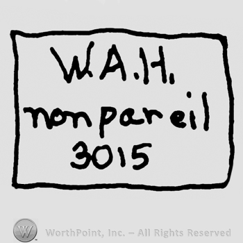 Uppercase W.A.H. Non Pareil with lowercase letters over number 3015 all inside a rectangle