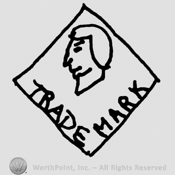 Stylized human head in profile, Trade Mark written with uppercase letters inside a diamond