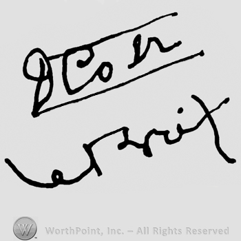 Handwritten D Coer written with lowercase letters, signature-like, over W Fritz handwritten with lowercase letters