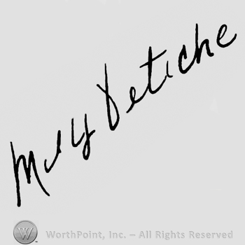 Handwritten, lowercase Mey Detiche, signature-like