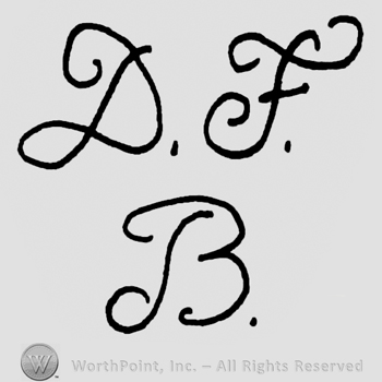 Uppercase handwritten D.F. Over handwritten uppercase B