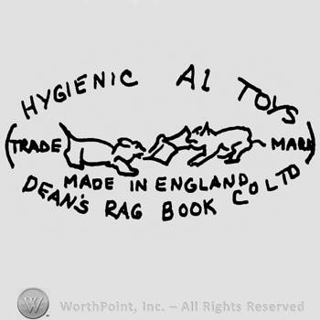Hygienic Al Toys Trade Mark, Made in England, Dean's Rag Book written around two dogs playing