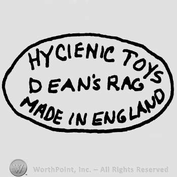 Hygienic Toys Dean's Rag Made in England written with uppercase letters inside an oval