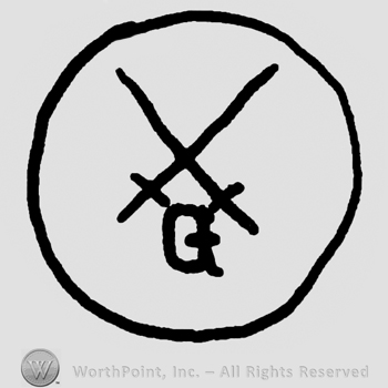 Crossed swords over uppercase G inside an oval