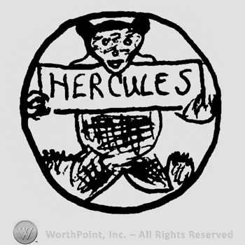 Hercules written with uppercase letters on a ribbon held by a toy bear, inside a circle