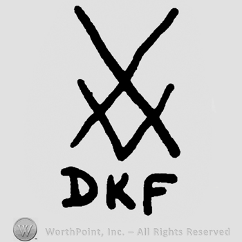Uppercase X over uppercase V, uppercase DKF written below
