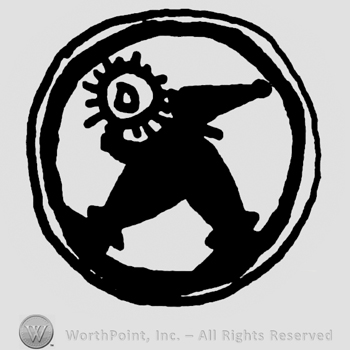 Stylized clown holding a circle with uppercase D written inside, all inside a circle