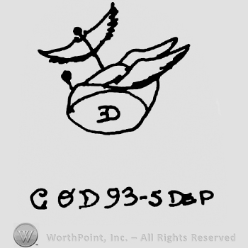 Bird and wings over uppercase D, COD 93-5 DEP handwritten below