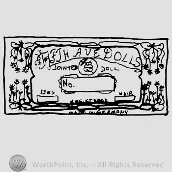 Ornamented cartouche with Fifth Ave Dolls handwritten inside along with other undescifrable writings, flowers and ribbons inside