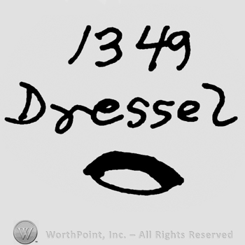 Number 1349 over Dressel handwritten with lowercase letters, oval shaped design below