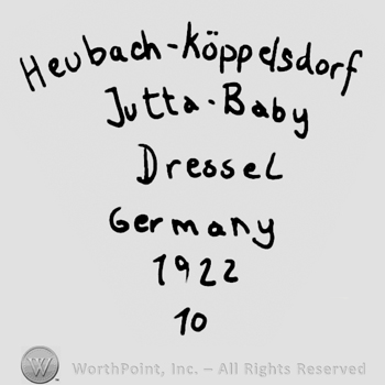 Heubach-Koppelsdorf Jutta-Baby Dressel Germany written with lowercase letters over year 1922 and 10