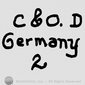 Uppercase C & O.D. Over Germany written with lowercase letters and number 2