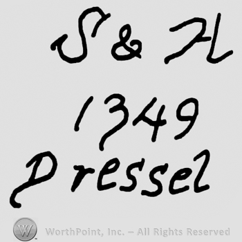 Uppercase handwritten S&H over number 1349 and Dressel handwritten with lowercase letters