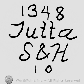 Number 1348 over Jutta S&H handwritten, number 10 below