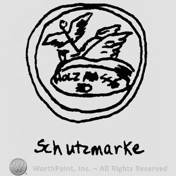 Viking hat with bird wings, Holz Masse ED written with uppercase letters, Schutzmarke written with lowercase letters