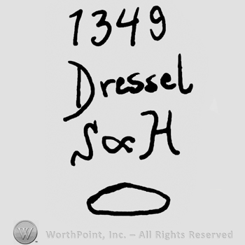 Number 1349 over Dressel handwritten, uppercase S&H handwritten, oval