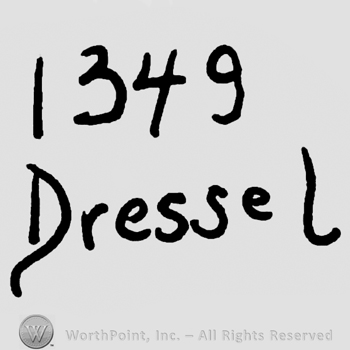 Number 1349 over handwritten lowercase Dressel