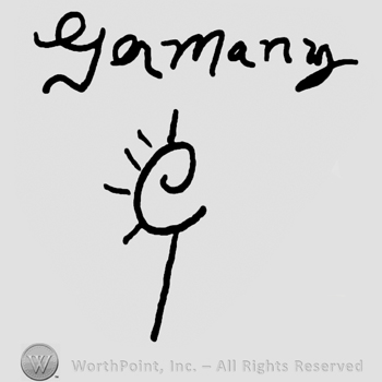Germany handwritten with lowercase letters over a stick with a curl on top similar to capital C