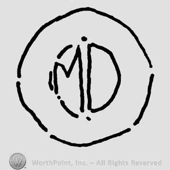 Uppercase MD inside a circle