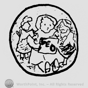 Three stylized puppets holding a banner with uppercase GEO, inside a circle